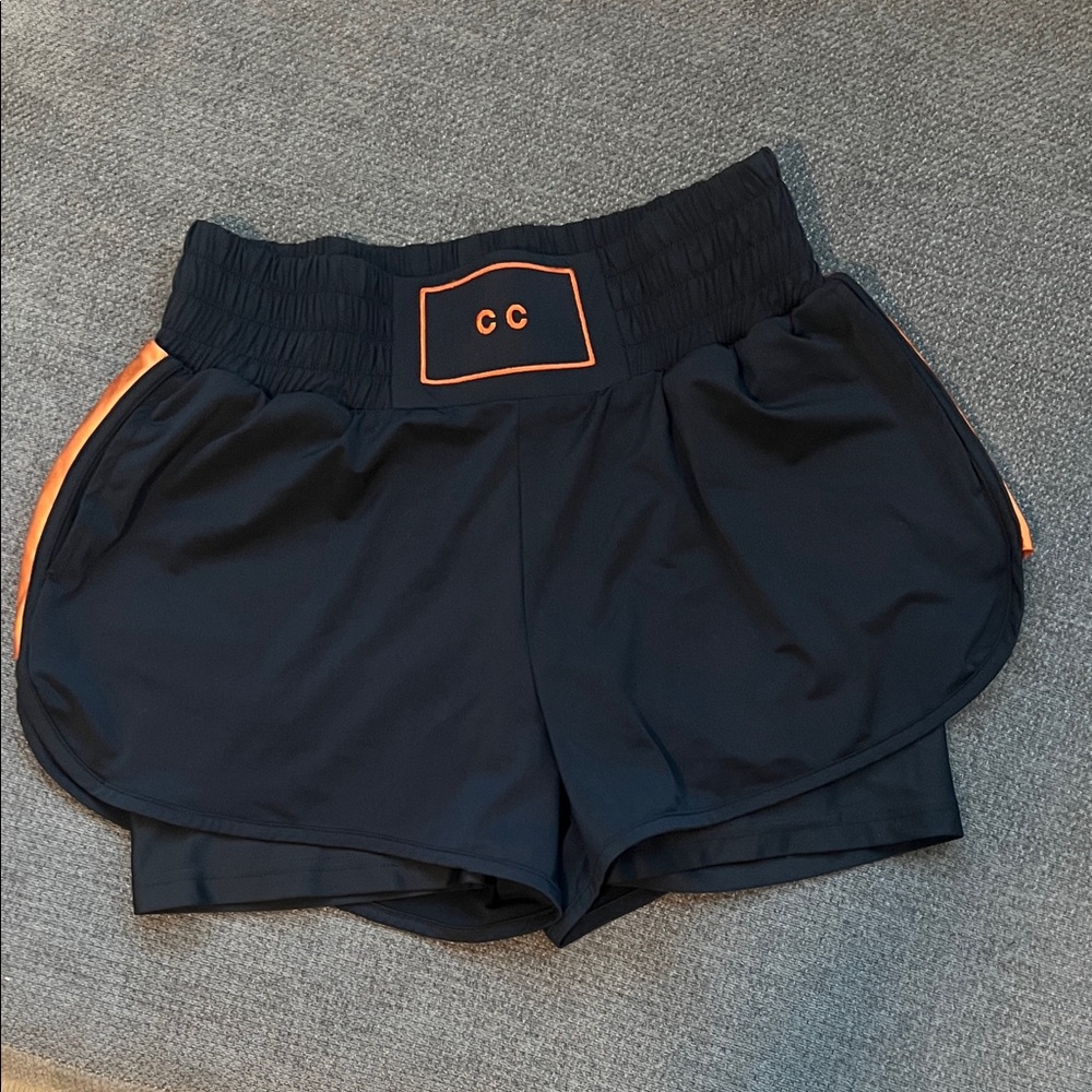 Women's Black Athletic Shorts with Orange Accents